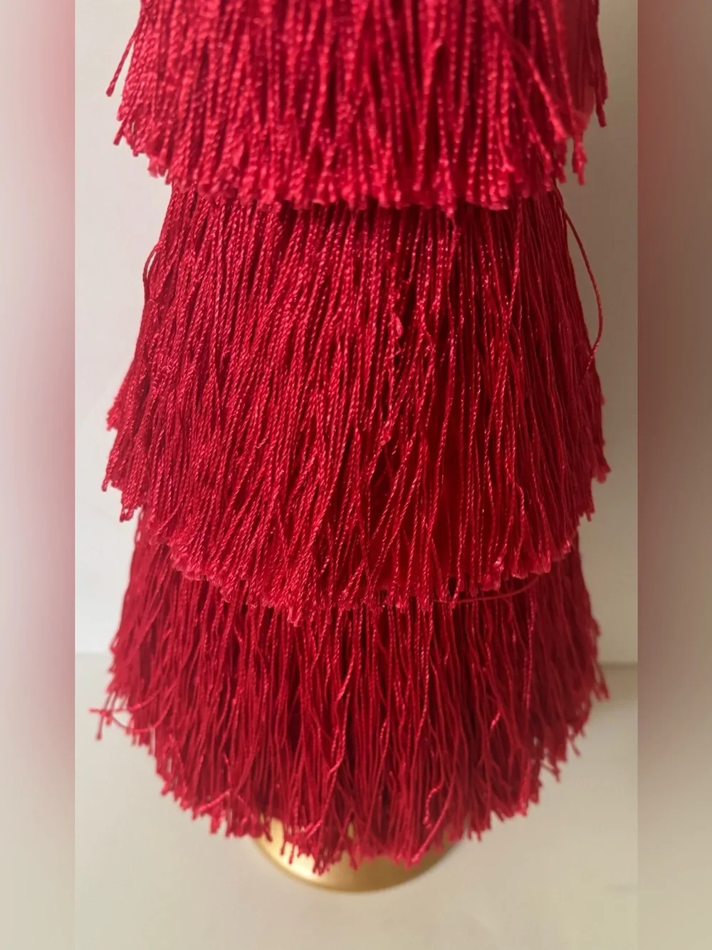 Tabletop fringe Christmas trees NEW NWT 2 total decor pink red 16”H